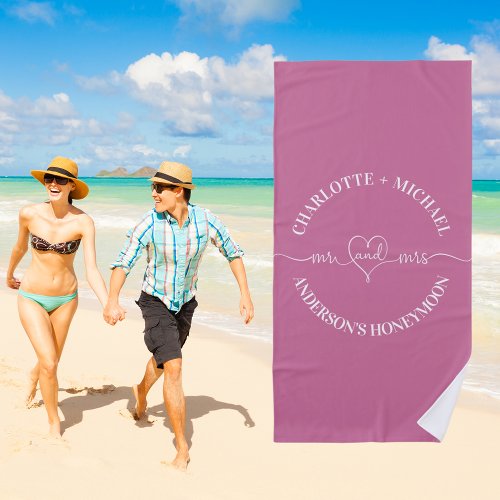 Mr mrs honeymoon pink white newlyweds bride beach towel