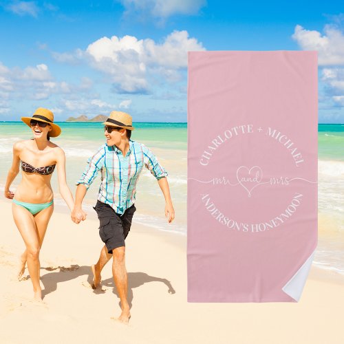 Mr mrs honeymoon pink white newlyweds bride beach towel