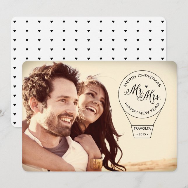 Mr. & Mrs. Hot Air Balloon Ride Couples Holiday Card (Front/Back)