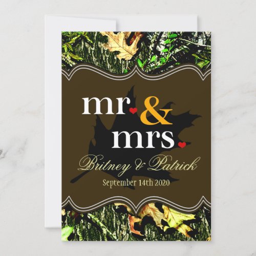 Mr &amp; Mrs Hunting Camo Brown Wedding Invitations