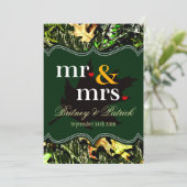 Mr & Mrs Hunting Camo Green Wedding Invitations (Standing Front)