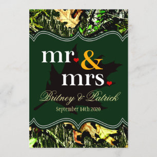 Mr & Mrs Hunting Camo Green Wedding Invitations