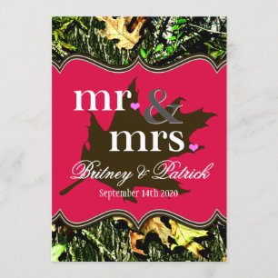 Mr & Mrs Hunting Camo Hot Pink Wedding Invitations