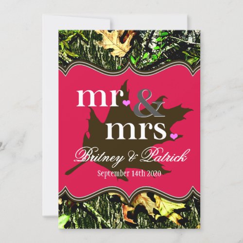 Mr &amp; Mrs Hunting Camo Hot Pink Wedding Invitations