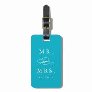 Mr. & Mrs. in Aqua | Luggage Tag