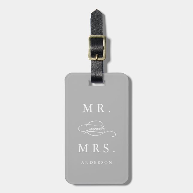Mr. & Mrs. in Gray | Luggage Tag (Front Vertical)