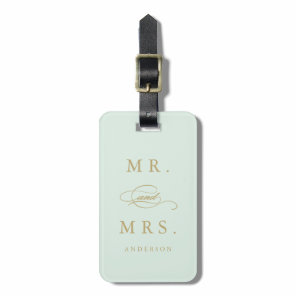 Mr. & Mrs. in Mint & Gold | Luggage Tag