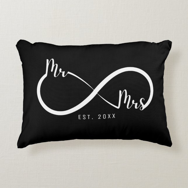 Mr & Mrs Infinity Symbol Black Accent Pillow (Front)