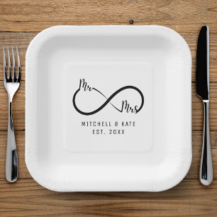 Mr & Mrs Infinity Symbol Wedding Paper Plates