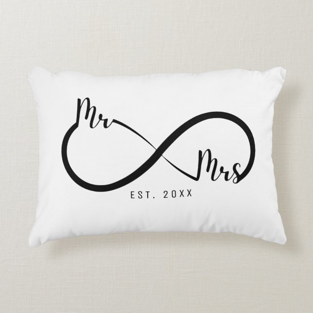 Mr & Mrs Infinity Symbol White Accent Pillow (Front)