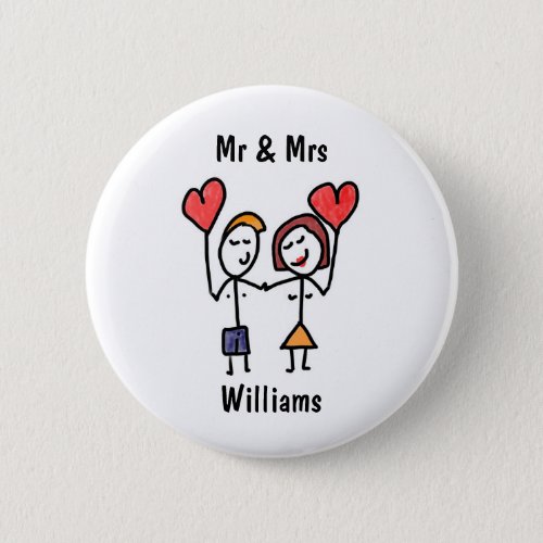 Mr  Mrs Just Married Customisable Button
