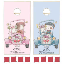 Mr & Mrs Just Married Cute Pink Blue Car Newlyweds