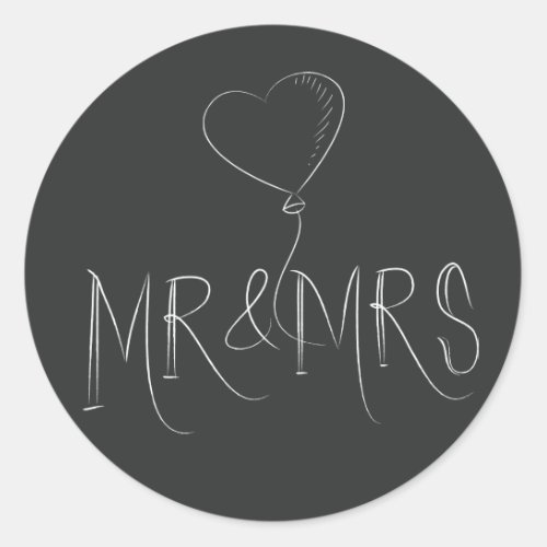 Mr  Mrs Just Married Gray Black Heart Love Sticke Classic Round Sticker