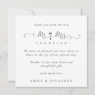 Mr Mrs Key Motif Script Wedding Thank You Note Card