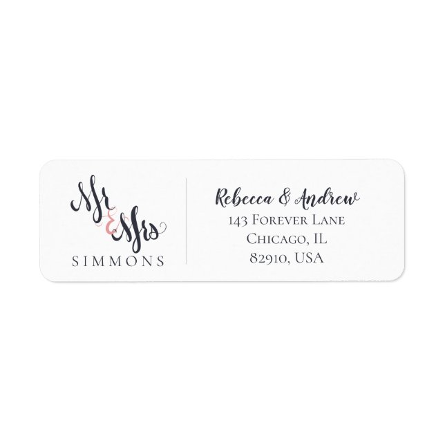 Mr & Mrs Last Name Calligraphy Wedding Married Label (Front)