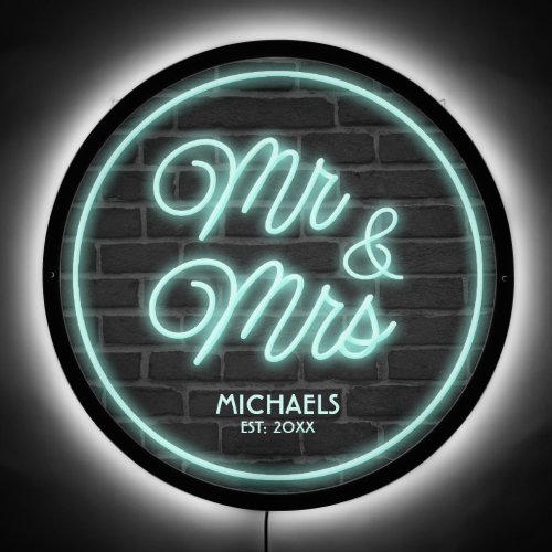 Mr  Mrs Last Name Date Teal ID972 LED Sign