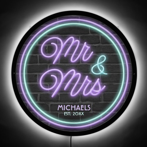 Mr  Mrs Last Name Date TealLilac ID972 LED Sign