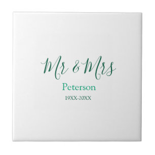 Mr & Mrs last name married year wedding engagement Ceramic Tile