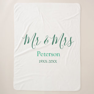 Mr & Mrs last name married year wedding engagement Sherpa Blanket