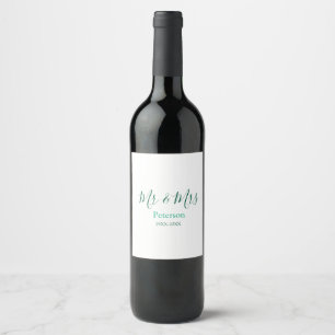 Mr & Mrs last name married year wedding engagement Wine Label