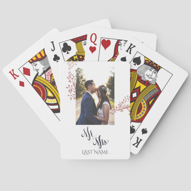 Mr & Mrs Last Name Personalized Photo Marriage Poker Cards (Back)