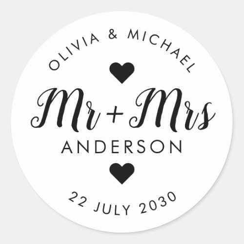 Mr Mrs Last Name Script Wedding Party Favor Classic Round Sticker