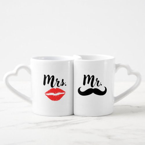 Mr  Mrs Lips  Mustache  Coffee Mug Set