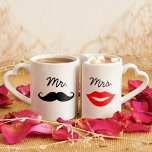 Mr. & Mrs. Lips & Mustache Coffee Mug Set<br><div class="desc">The perfect gift for any couple,  the fun and modern design features a black mustache on the "Mr." mug and red lips on the "Mrs." mug.</div>