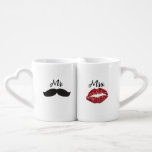 Mr. &amp; Mrs. Lips &amp; Mustache Lover's Christmas Gift Coffee Mug Set