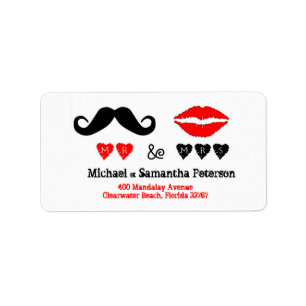 Mr. & Mrs. Lips & Mustache Wedding Address Label