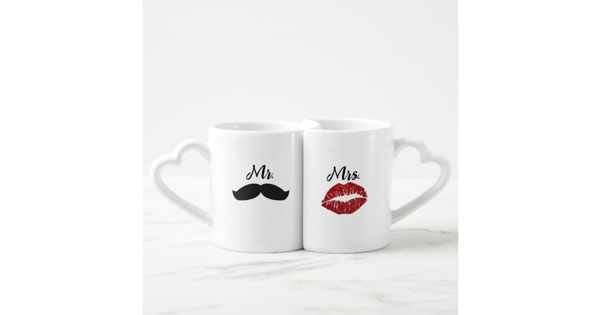 Mr. & Mrs. Lips & Mustache Wedding Anniversary Coffee Mug Set