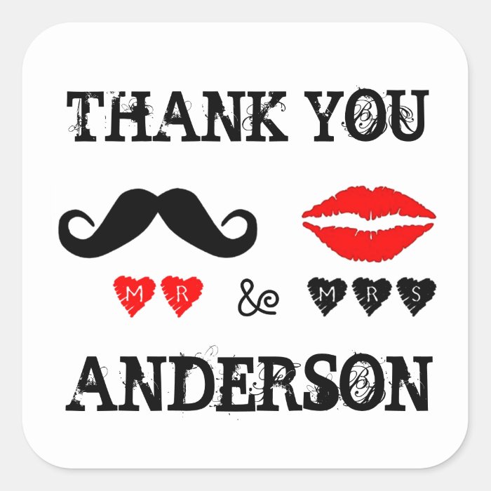 Mr. & Mrs. Lips & Mustache Wedding Favor Stickers