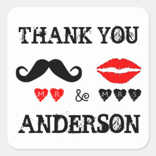 Mr. & Mrs. Lips & Mustache Wedding Favor Stickers