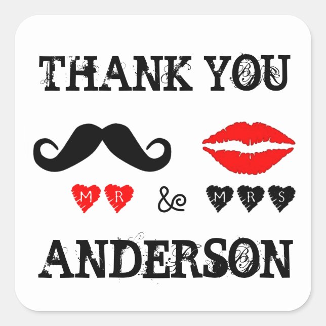 Mr. & Mrs. Lips & Mustache Wedding Favor Stickers (Front)