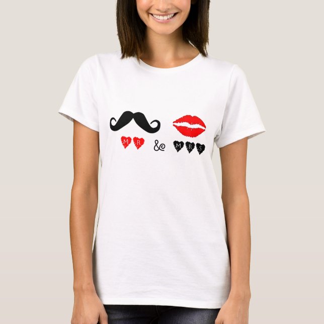 Mr. & Mrs. Lips & Mustache Wedding Gift T-Shirt (Front)