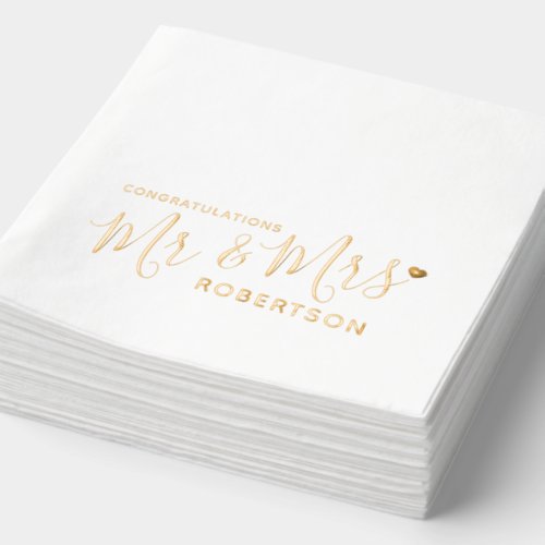 Mr &amp; Mrs little heart modern custom wedding  Foil Napkins