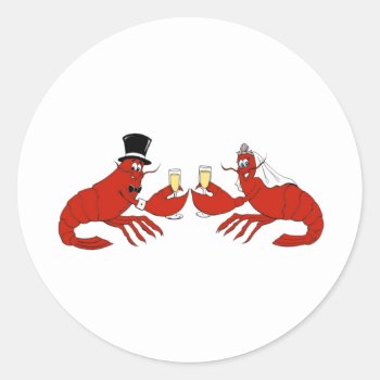 Mr. & Mrs. Lobster Classic Round Sticker by Crushtoondesigns at Zazzle