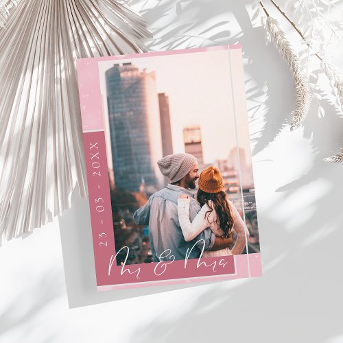 Mr  Mrs Magenta Pink White Script Photo Save The Date