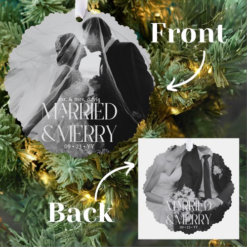 Mr  Mrs Married and Merry First Christmas  Ornament Card