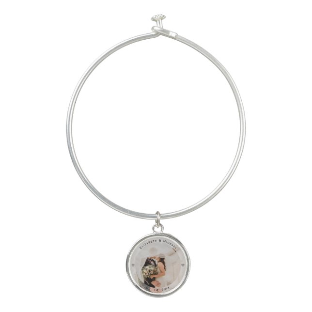Mr & Mrs Married Couple Photo Wedding Anniversary Bangle Bracelet (Front)