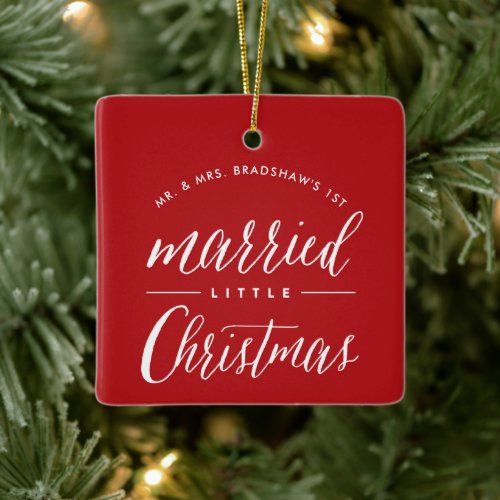 Mr  Mrs Married Little Christmas Holiday Wedding Ceramic Ornament