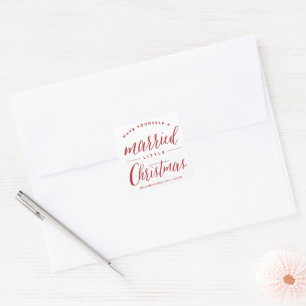 Mr & Mrs Married Little Christmas Holiday Wedding Square Sticker