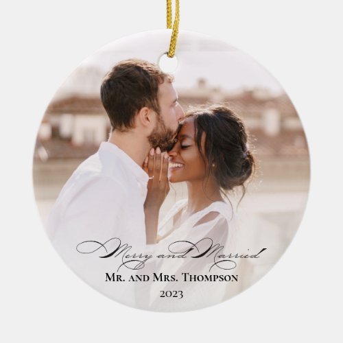 Mr Mrs Married Merry Photo Our First Christmas  Ceramic Ornament