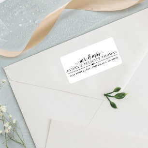 Mr. & Mrs. Minimal Bride & Groom Heart Wedding Label