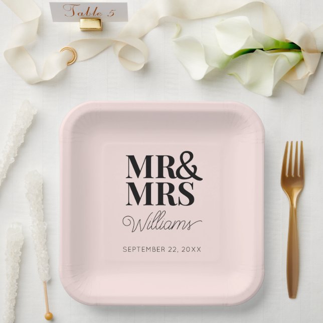 Mr & Mrs Minimal Simple Modern Disposable Paper Plates (Wedding)