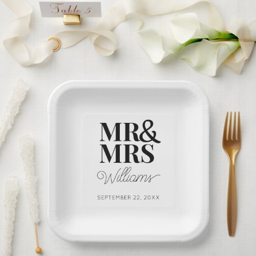 Mr  Mrs Minimal Simple Modern Disposable Paper Plates