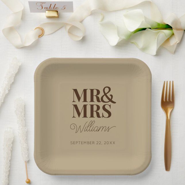 Mr & Mrs Minimal Simple Modern Disposable Paper Plates (Wedding)
