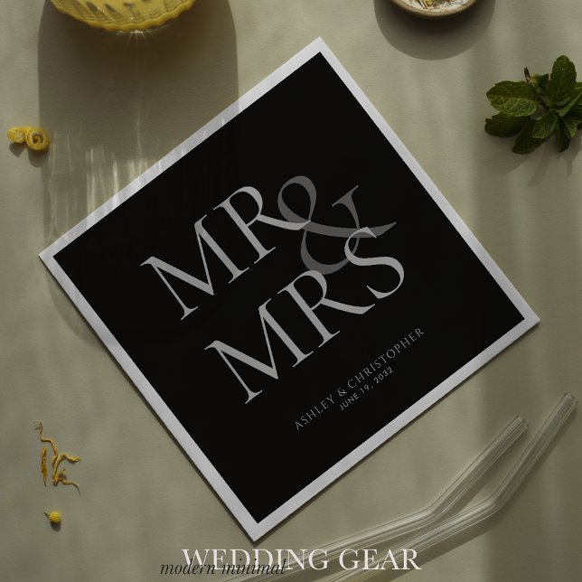 MR&MRS Minimal Typographic Black Cocktail Napkins (Creator Uploaded)
