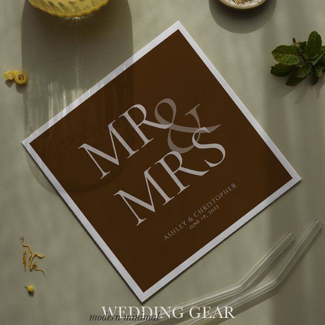 MR&MRS Minimal Typographic Brown Cocktail Napkins (Creator Uploaded)