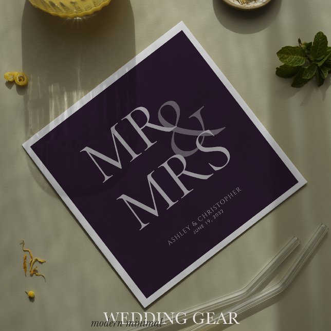 MR&MRS Minimal Typographic Purple Cocktail Napkins (Creator Uploaded)
